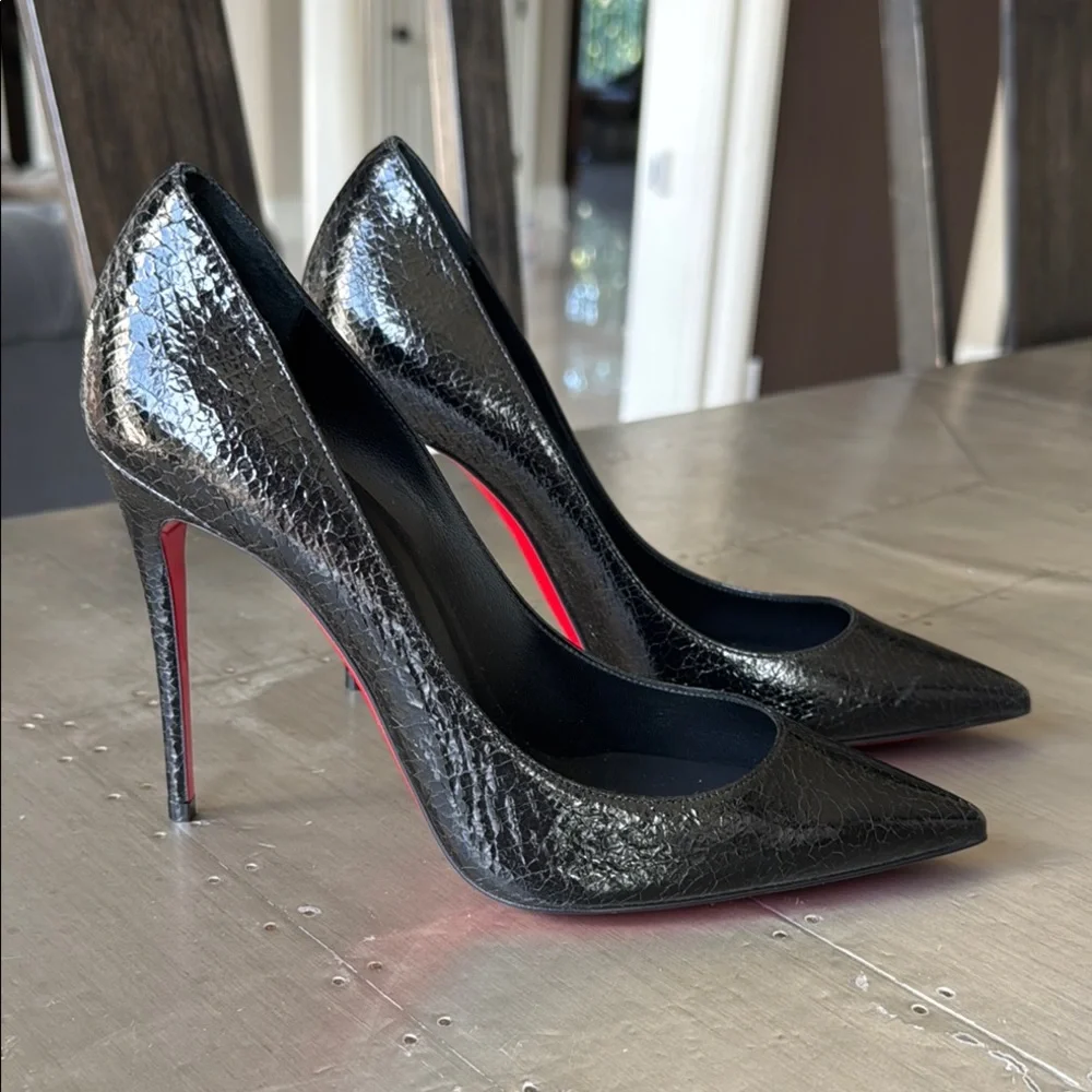 Christian Louboutin Kate 100mm black embossed print stiletto specchio star 39
